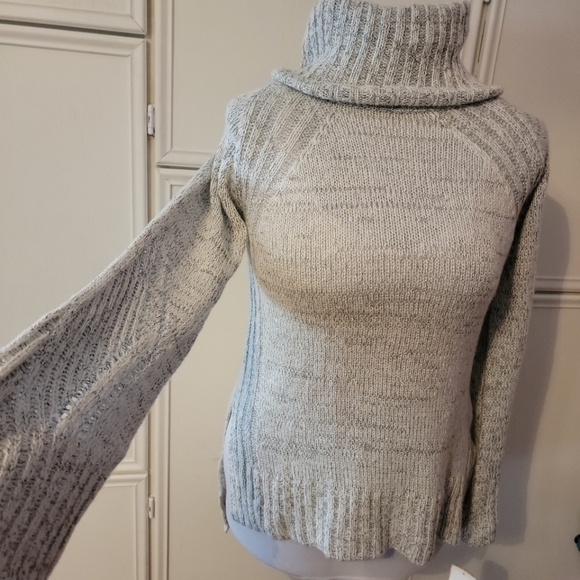 Copper Key Heather Grey Turtleneck Sweater w/ Lacy Detailing - Picture 2 of 8